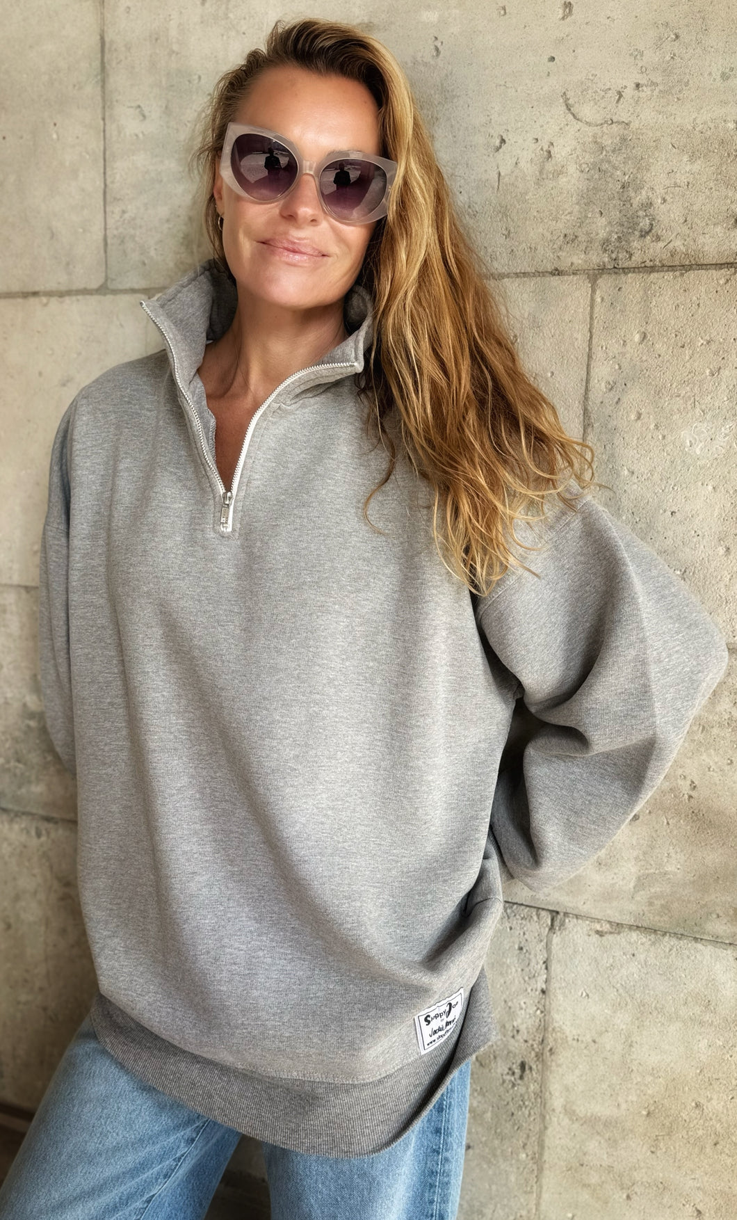 DIANA ZIP NECK - Grey Marl