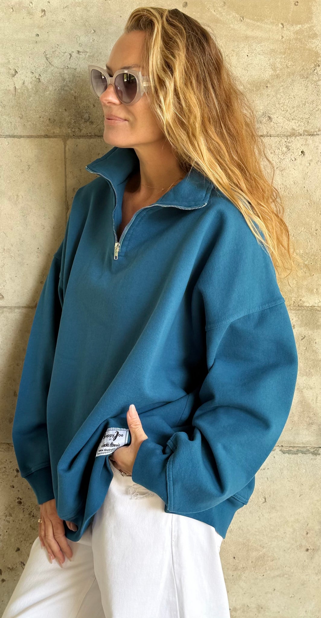 DIANA ZIP NECK - PETROL BLUE – Sloppy Joe Clothing