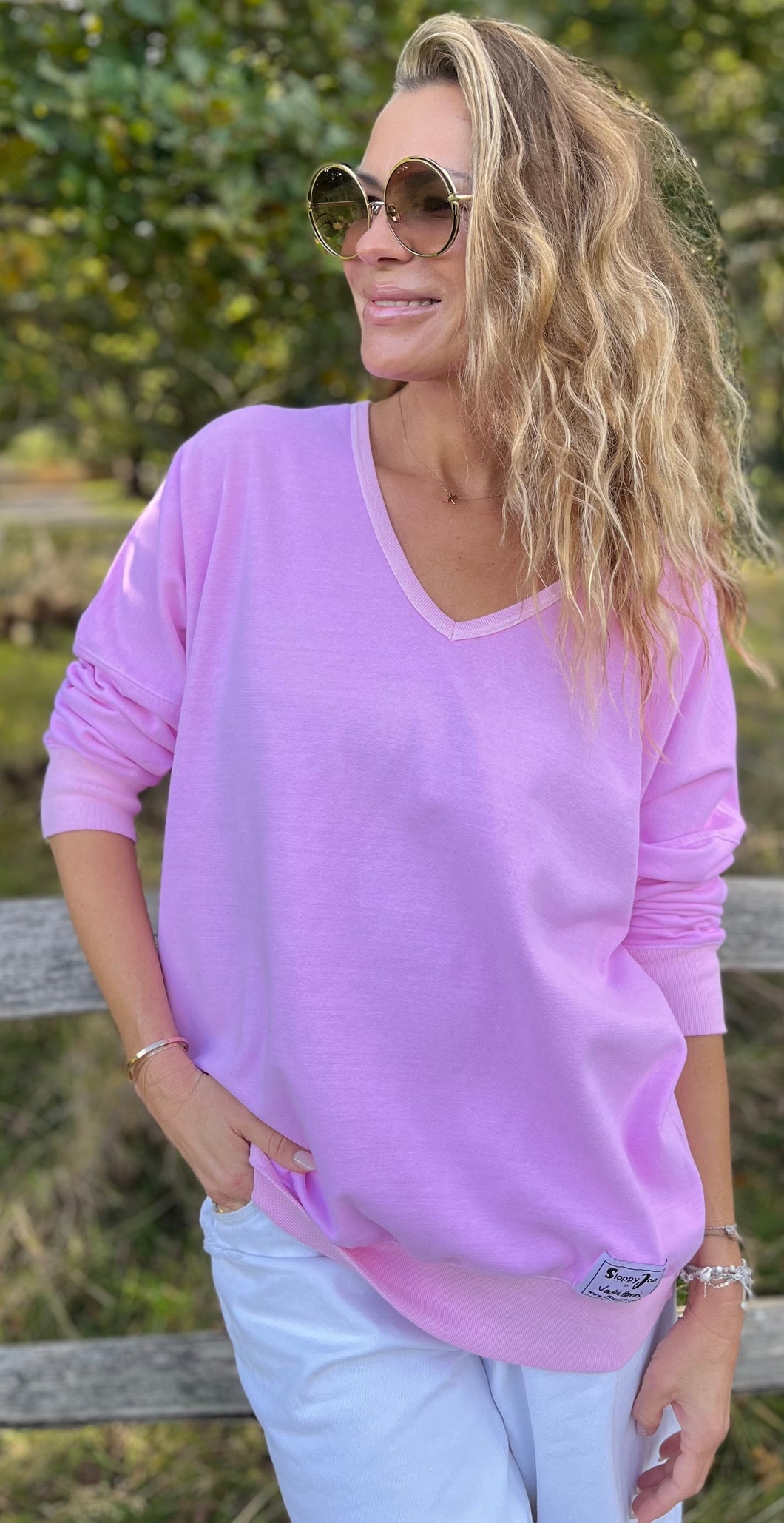Raglan V Neck - Miami Pink